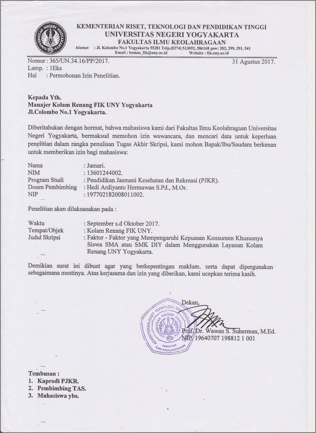 Contoh Isi Surat Perizinan Kolam Renang