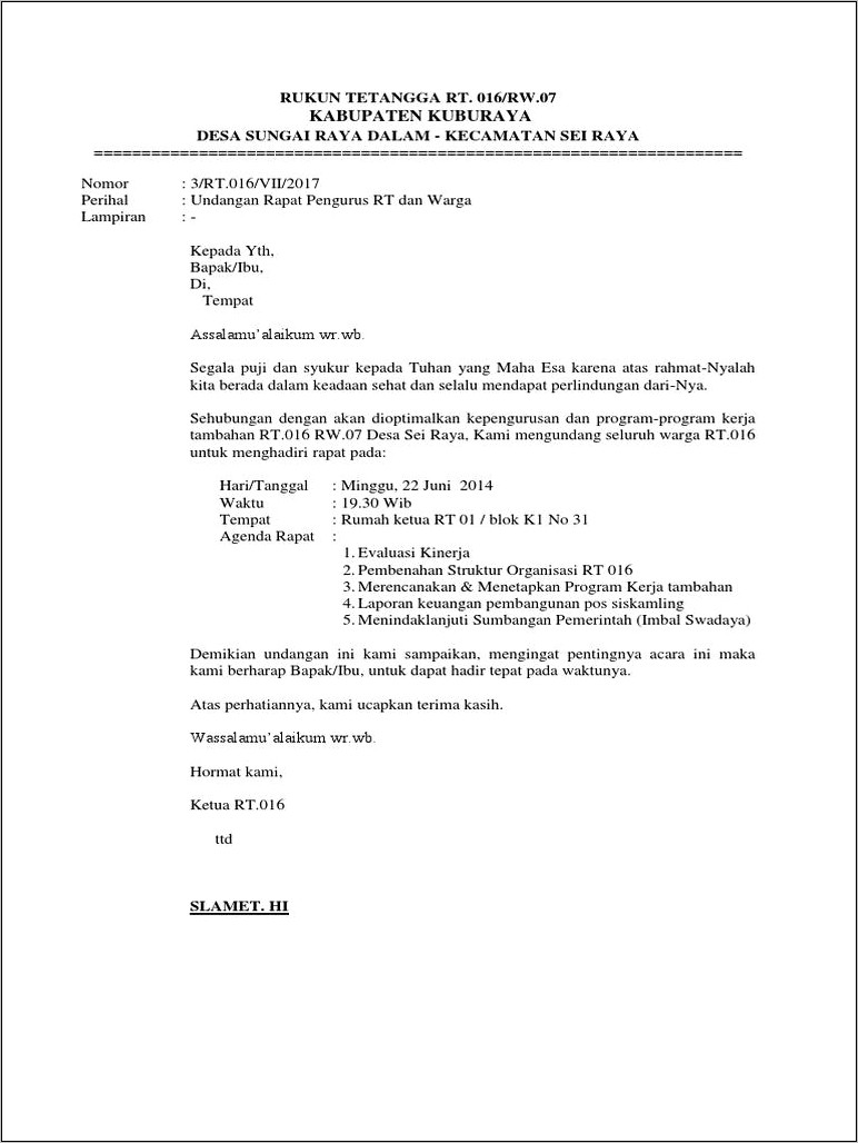 Contoh Kop Surat Undangan Rt