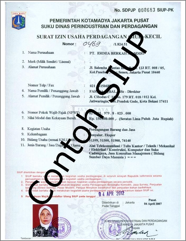 Contoh Nama Surat Izin Usaha