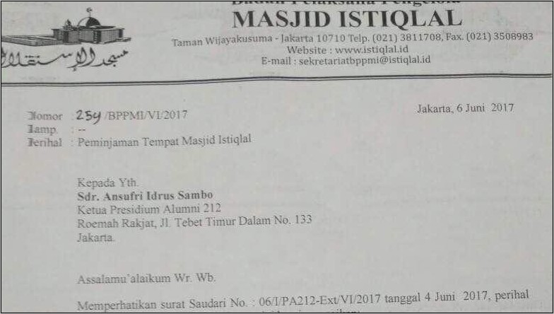 Contoh Nomor Surat Izin Meminjam Tempat