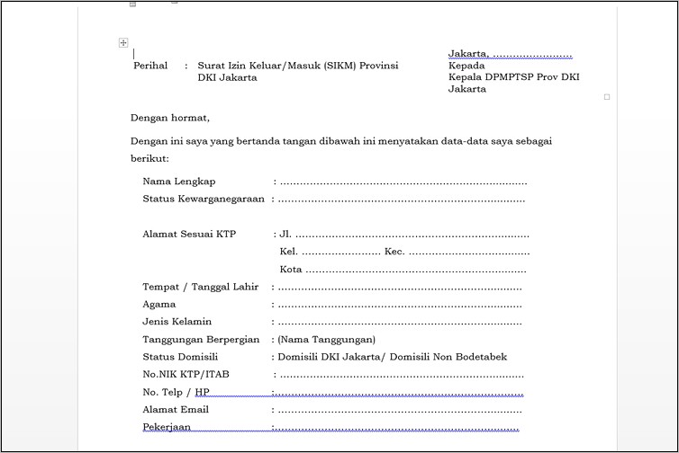 Contoh Pengantar Surat Izin Keluar Negeri Ke Setneg