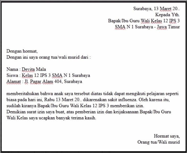 Contoh Penulisan Surat Izin Yang Benar