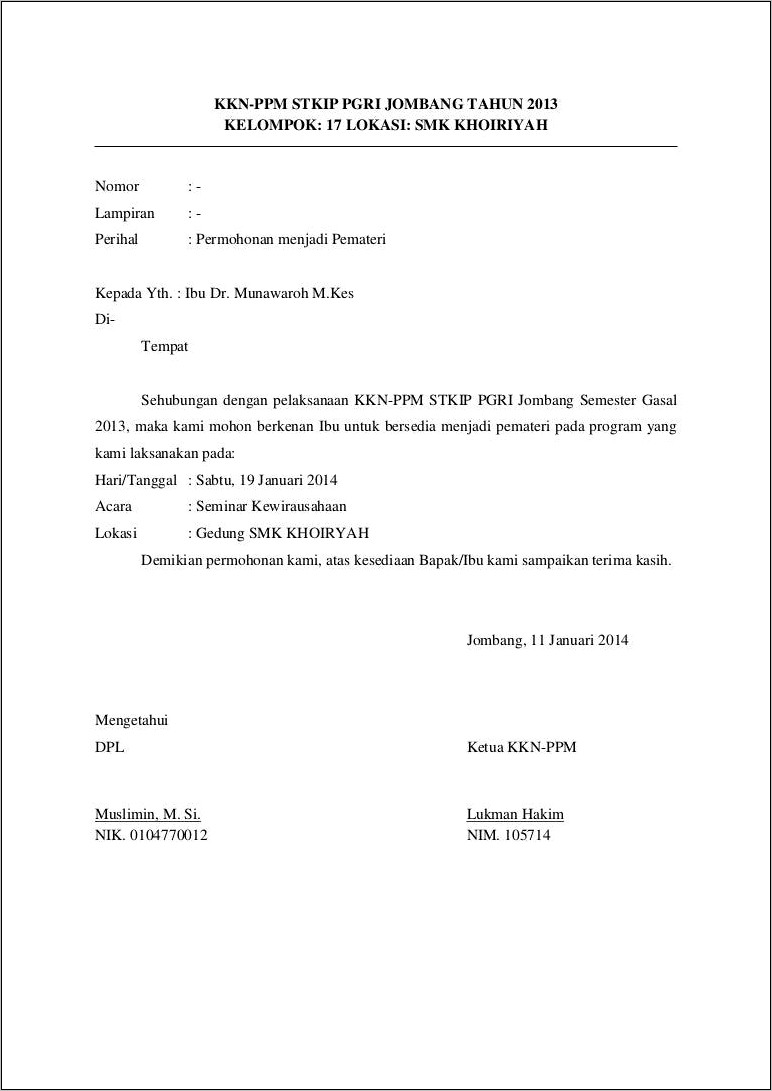 Contoh Permohona Surat Undangan