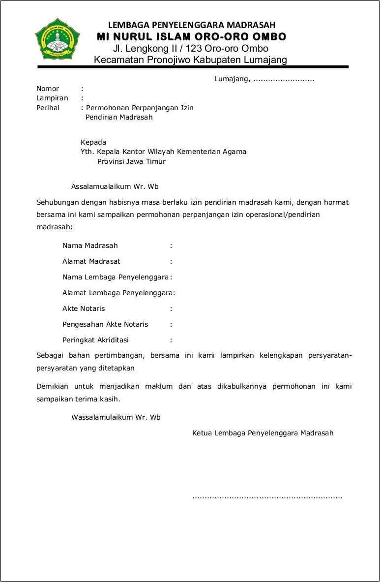 Contoh Rekomendasi Surat Izin Operasional Sekolah