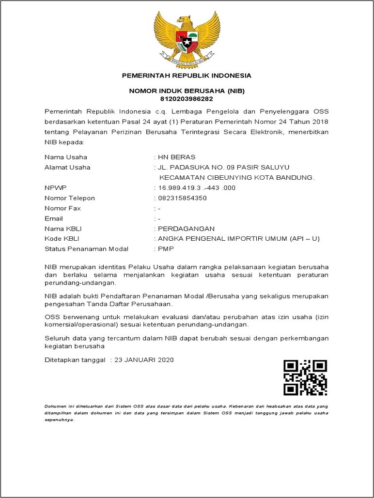 Contoh Siup Surat Izin Usaha Perdagangan Kota Bandung