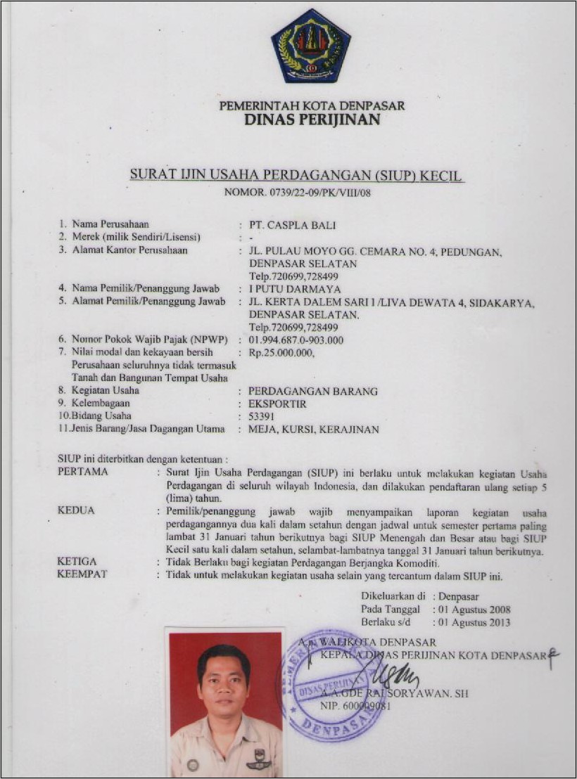 Contoh Siup Surat Izin Usaha Perdagangan