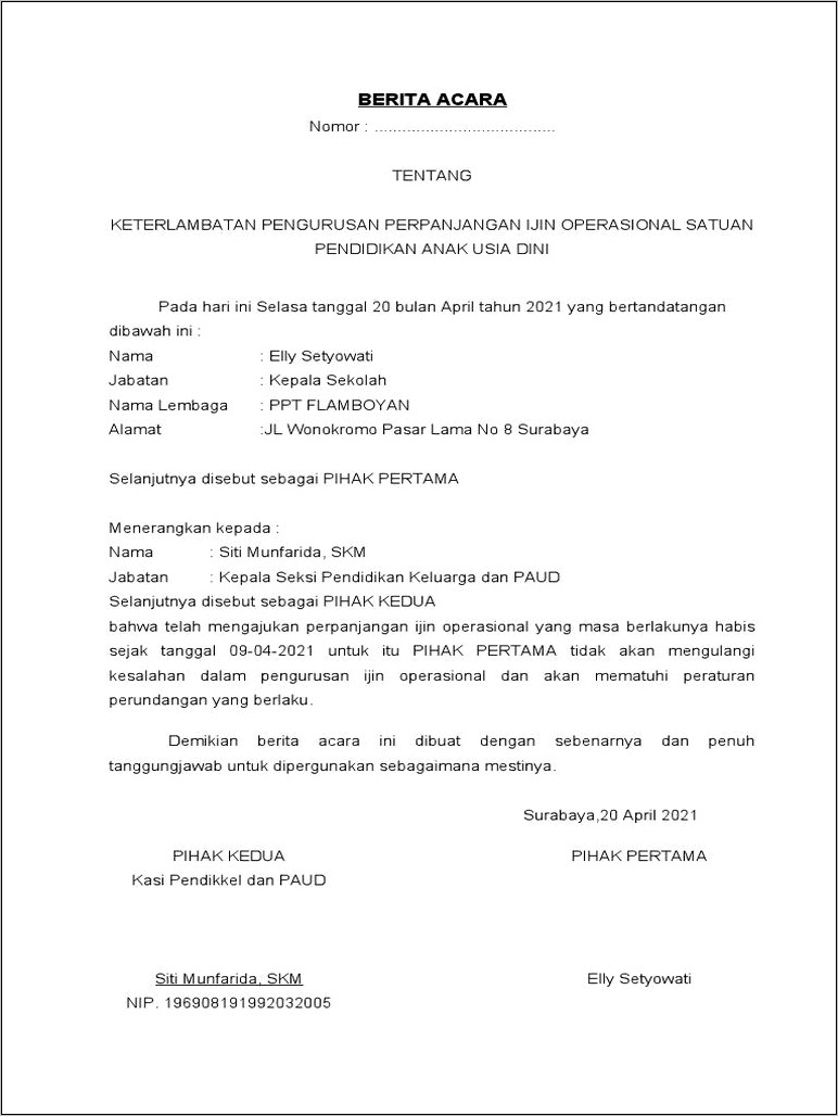 Contoh Surat Akan Mengurus Izin Operasional