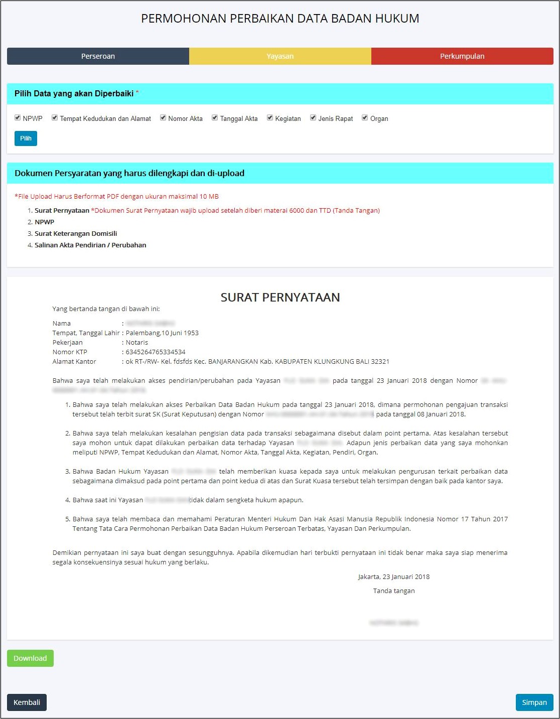 Contoh Surat Akte Perusahaan