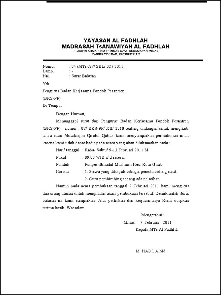 Contoh Surat Balasan Izin Penggabungan Unbk