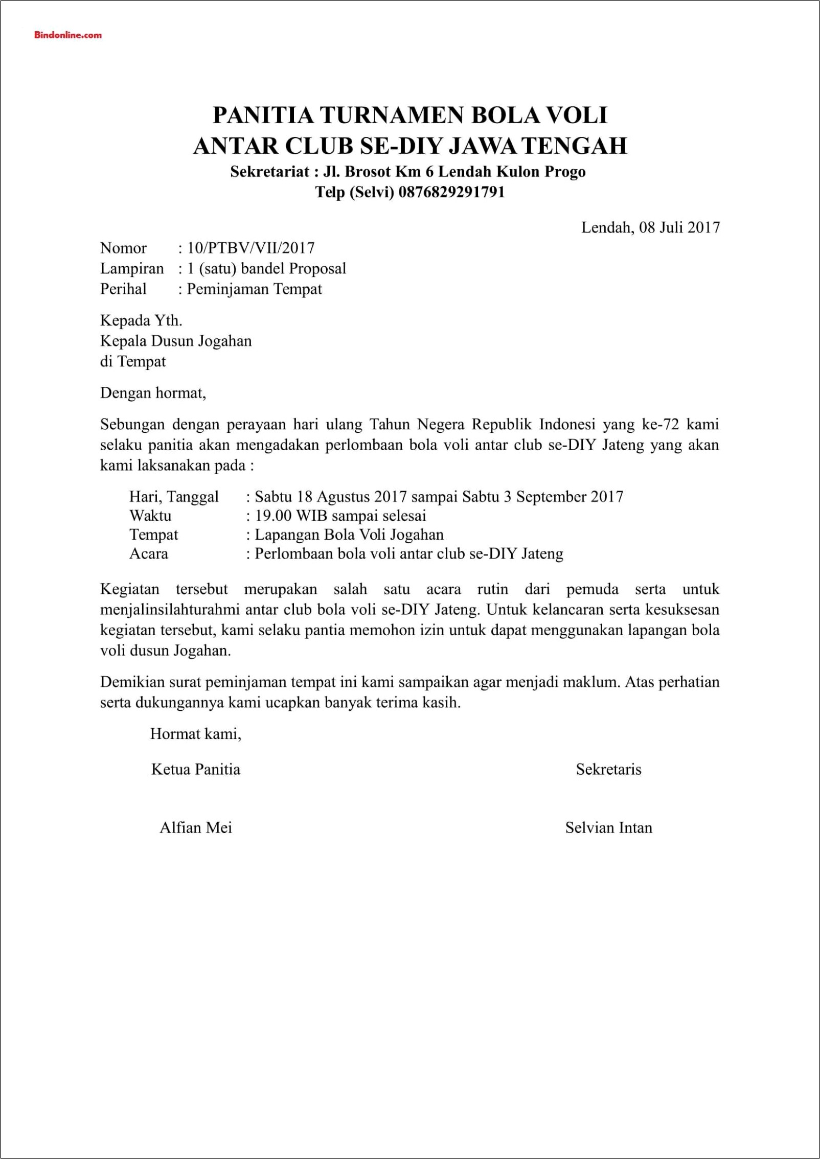 Contoh Surat Balasan Memberikan Izin Pinjam Tempat