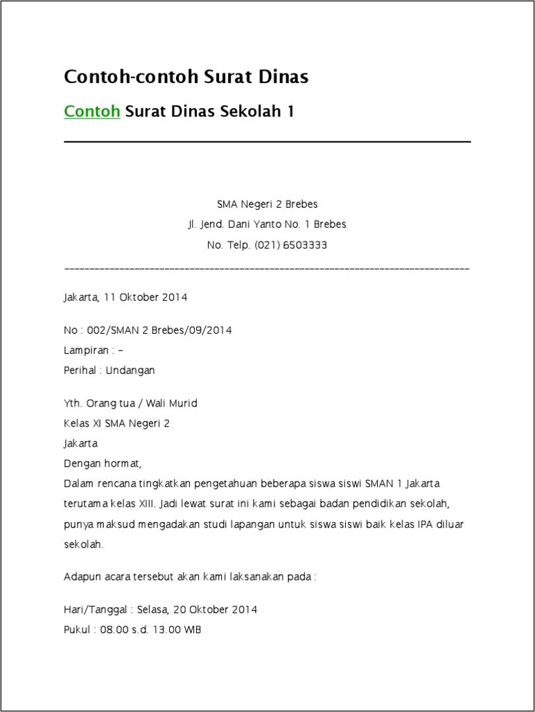 Contoh Surat Dinas Sma