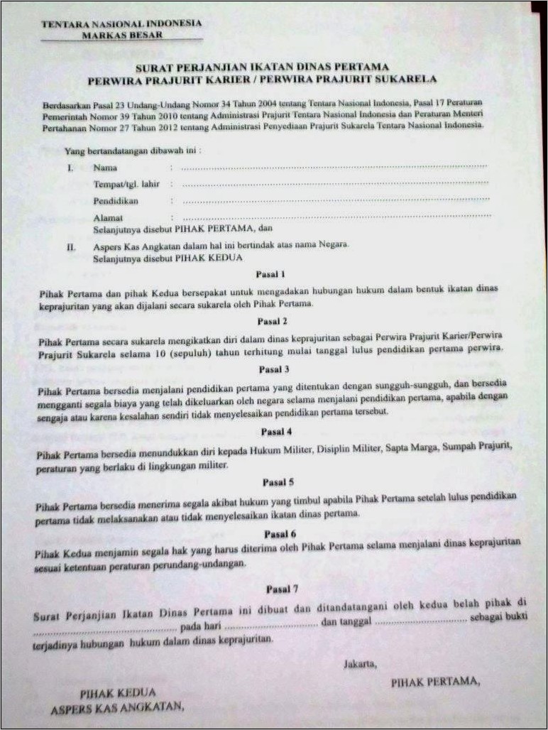 Contoh Surat Dinas Tni