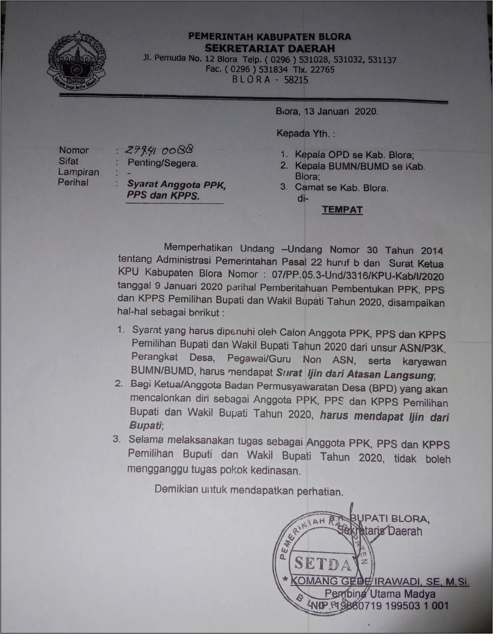 Contoh Surat Izin Atasan Untuk Pps