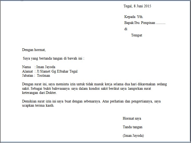 Contoh Surat Izin Bahasa Inggris