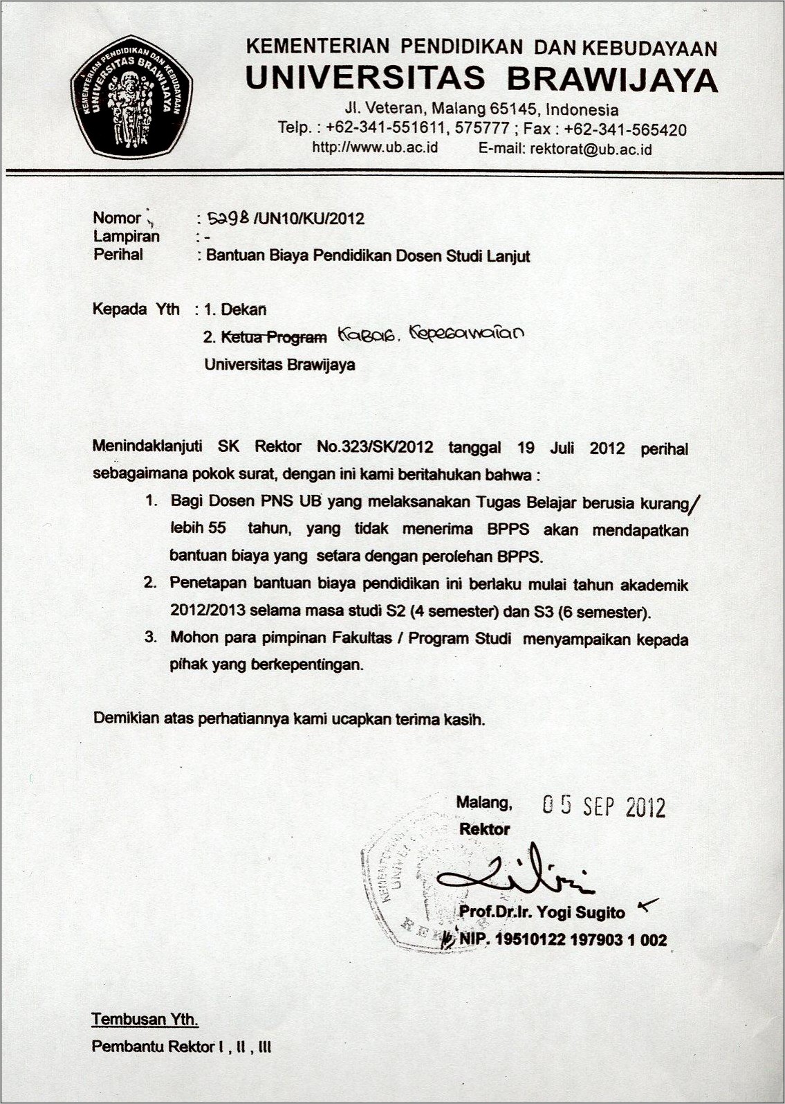 Contoh Surat Izin Belajar Dari Rektor