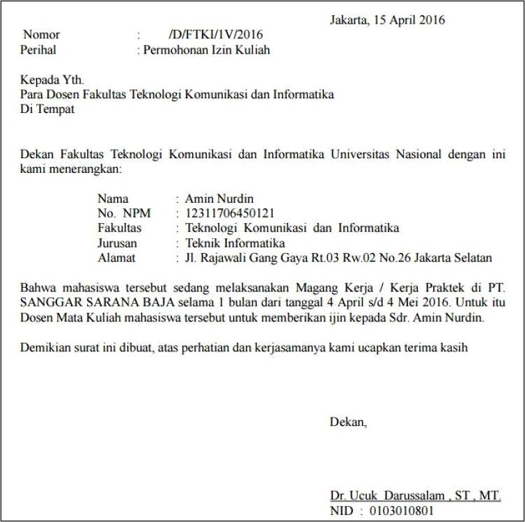 Contoh Surat Izin Cuti Acara Keluarga Menikah