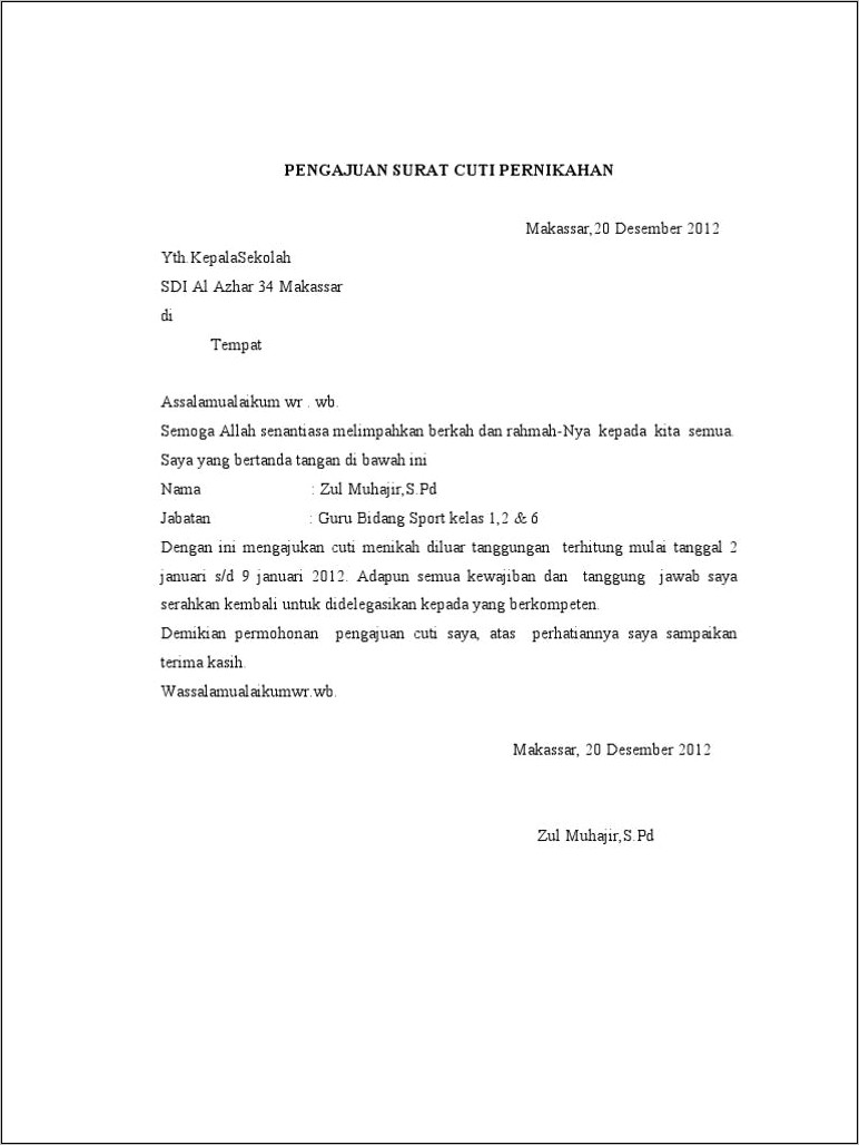 Contoh Surat Izin Cuti Melahirkan Tenaga Honor