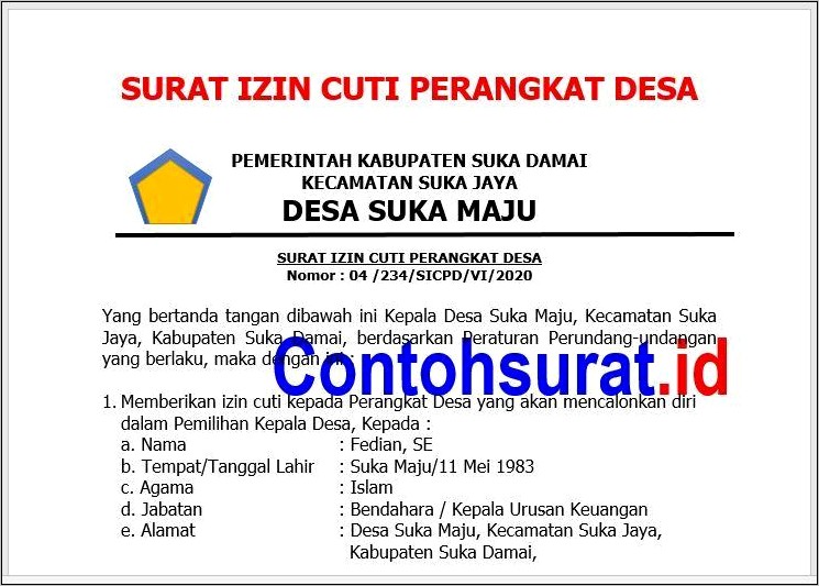 Contoh Surat Izin Cuti Perangkat Desa