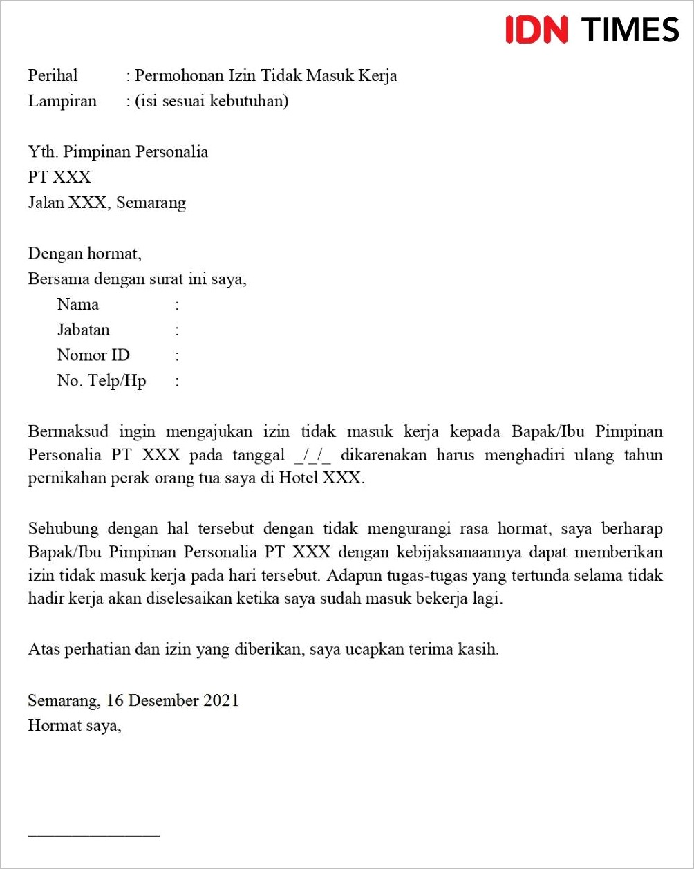 Contoh Surat Izin Dalam Bahasa Inggris