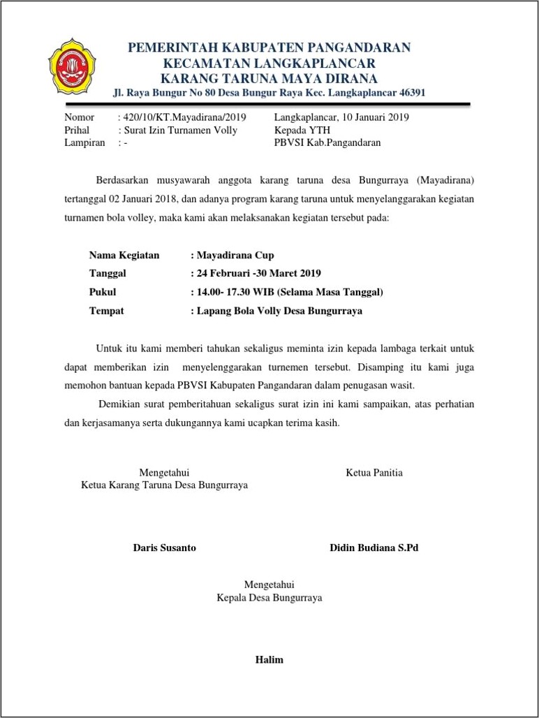 Contoh Surat Izin Dari Karang Taruna Untuk Sekolah