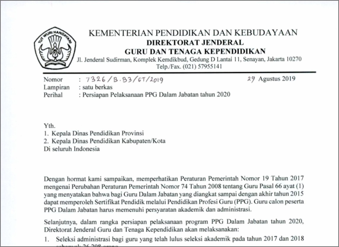 Contoh Surat Izin Dari Kepala Sekolah Untuk Mengikuti Ppg 2020