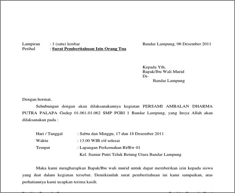 Contoh Surat Izin Dari Orang Tua Untuk Mengikuti Kegiatan