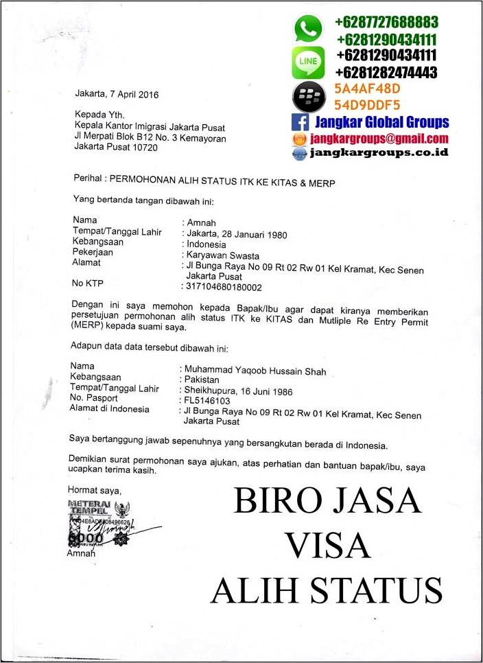 Contoh Surat Izin Dari Suami Untuk Visa