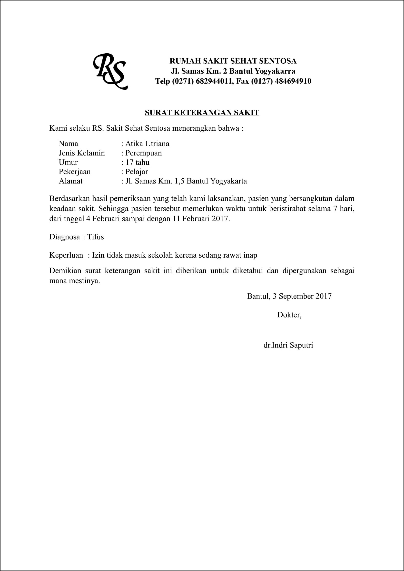 Contoh Surat Izin Dokter Untuk Mahasiswa