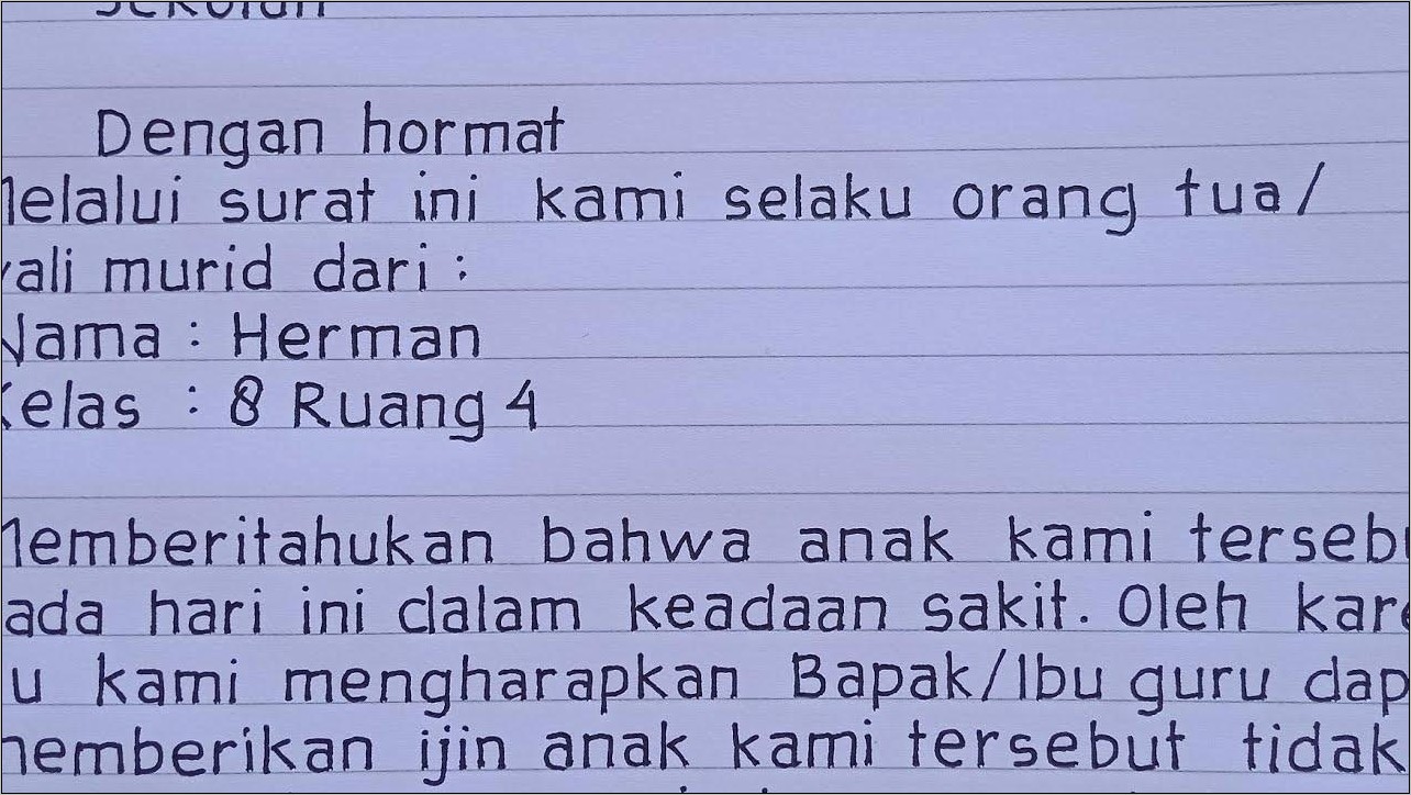 Contoh Surat Izin Gak Msuk Sekolah Karena Sakit