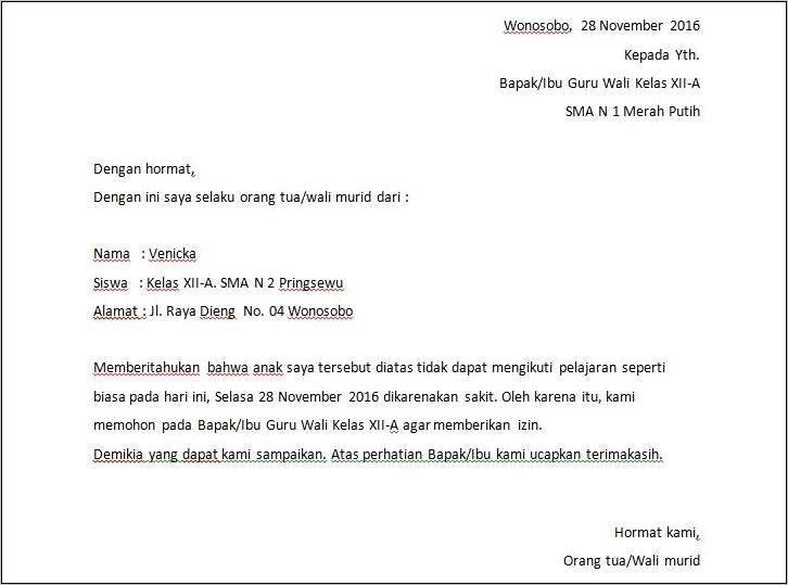 Contoh Surat Izin Guru Sekolah Sd Karena Sakit