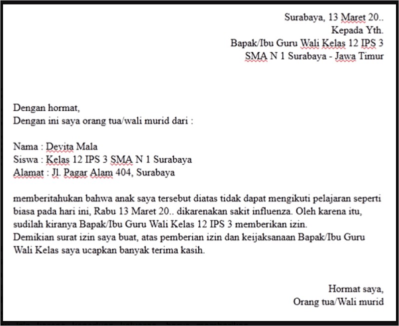 Contoh Surat Izin Gurum Sekolah Sd Karena Sakit