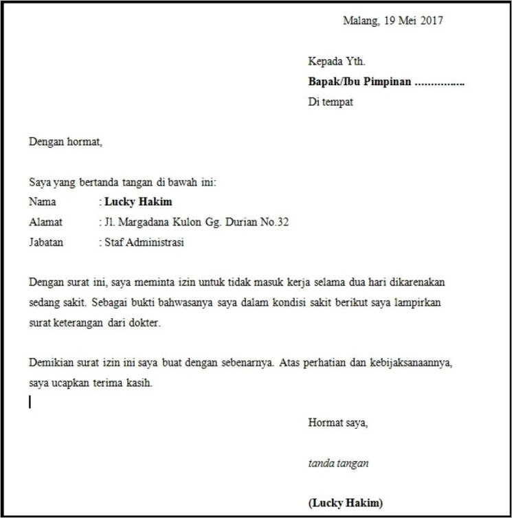 Contoh Surat Izin Ke Kantor Ada Keperluan Keluarga