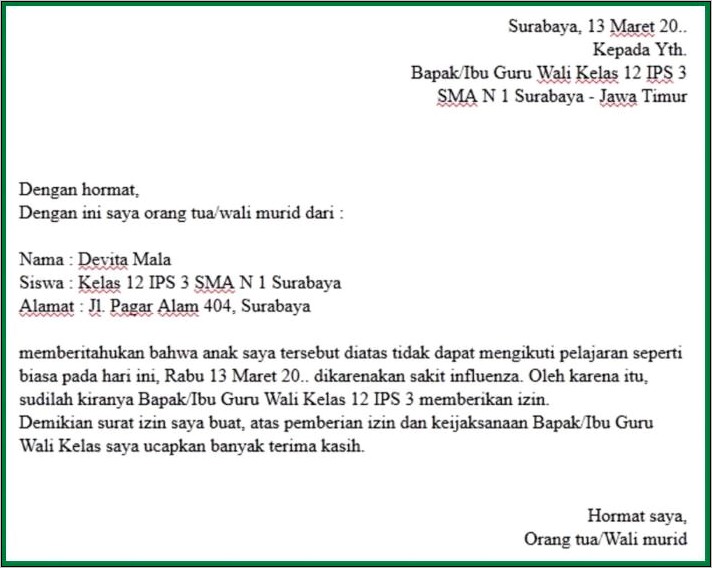 Contoh Surat Izin Ke Sekolah Yang Baik