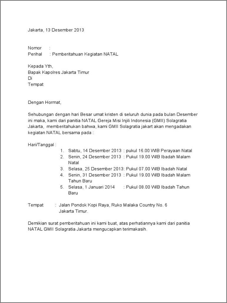 Contoh Surat Izin Kegiatan Pawai Ke Polres