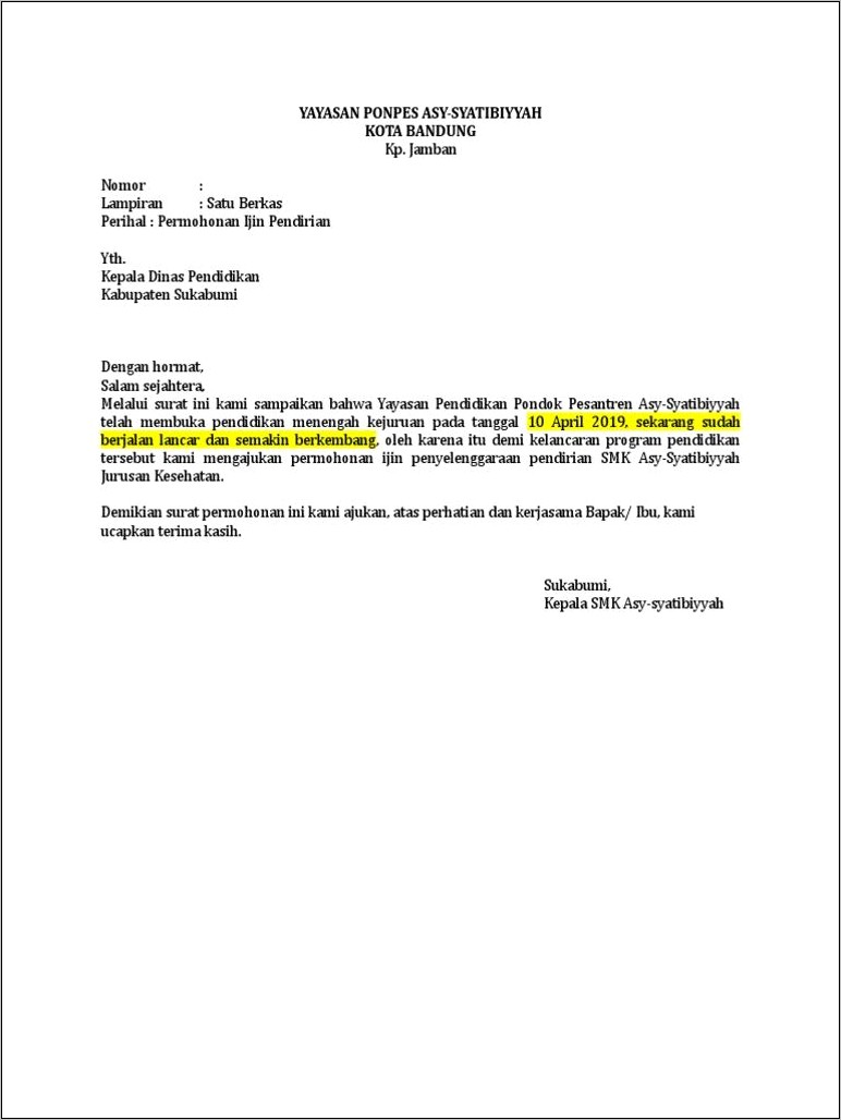 Contoh Surat Izin Kepala Sekolah Ke Dinas Pendidikan