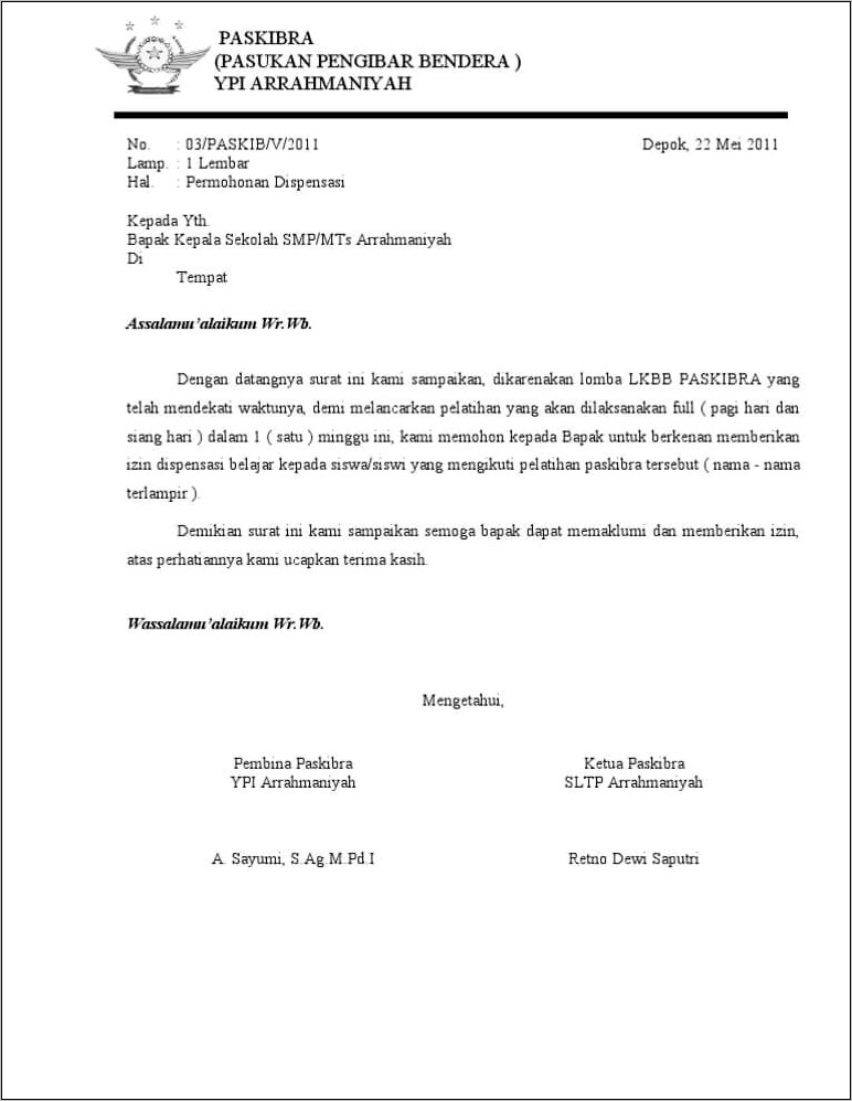 Contoh Surat Izin Ketidakhadiran Kuliah