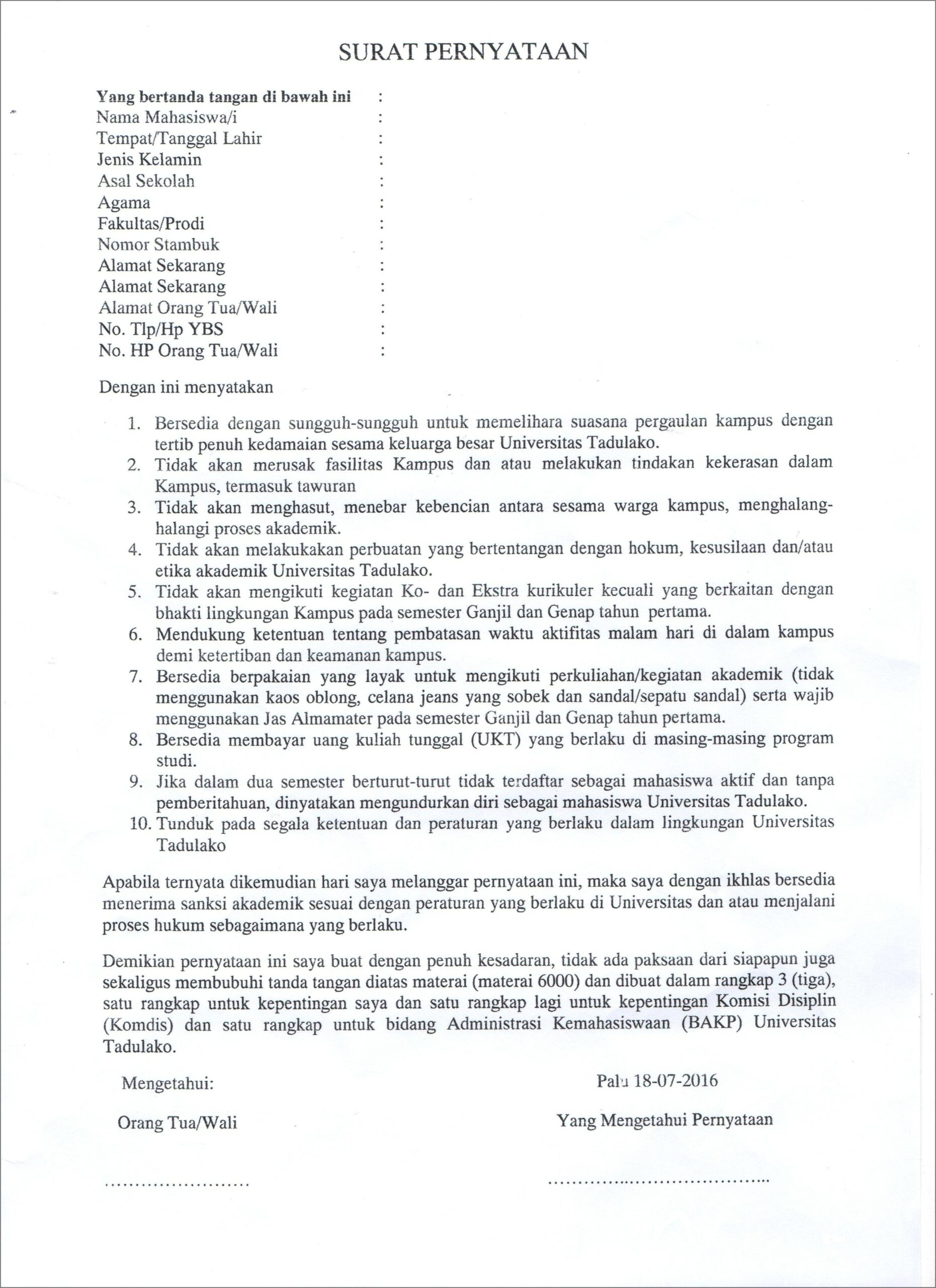 Contoh Surat Izin Kuliah Untuk Dosen Dgn Ttd Orang Tua