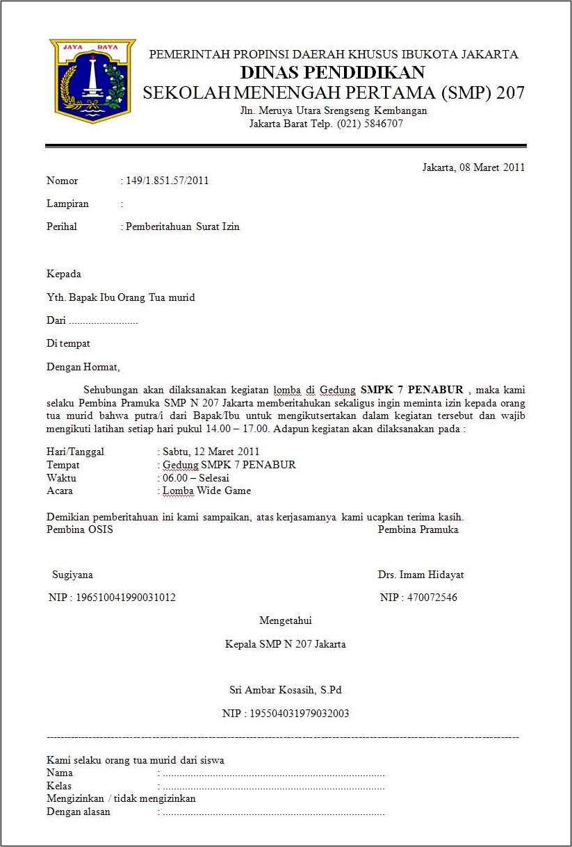 Contoh Surat Izin Latihan Yang Baik Dan Benar