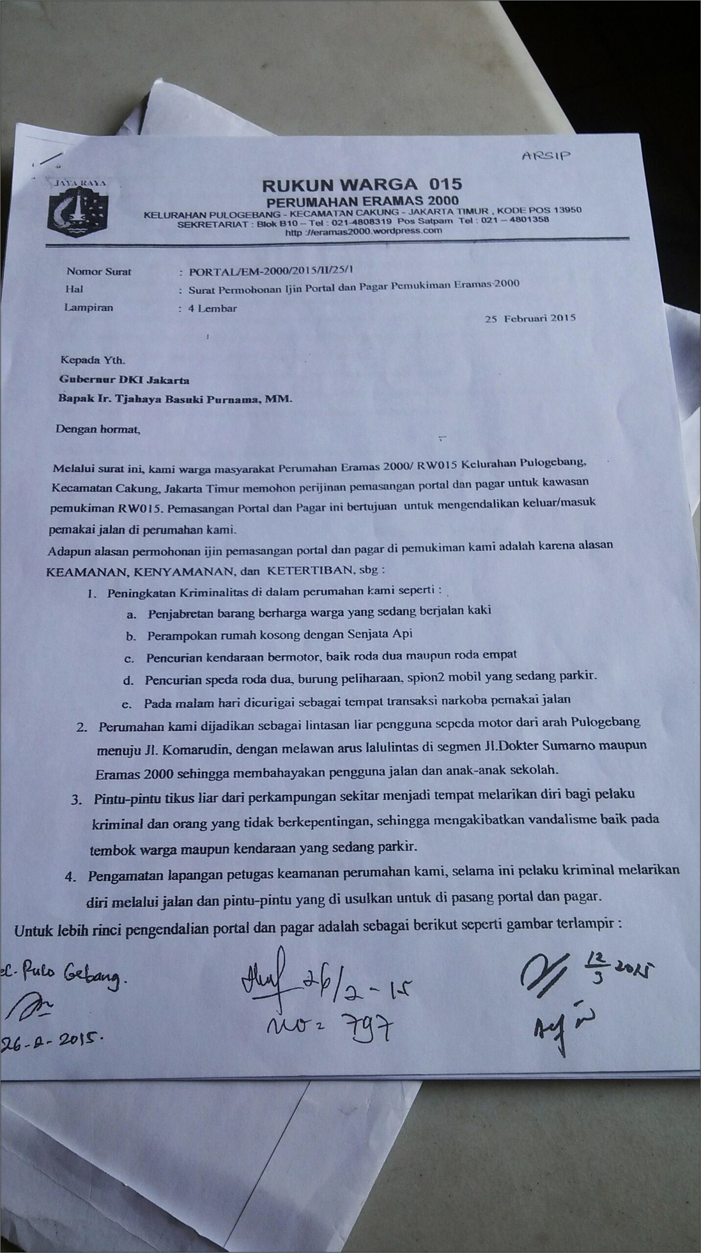 Contoh Surat Izin Lingkungan Perumahan