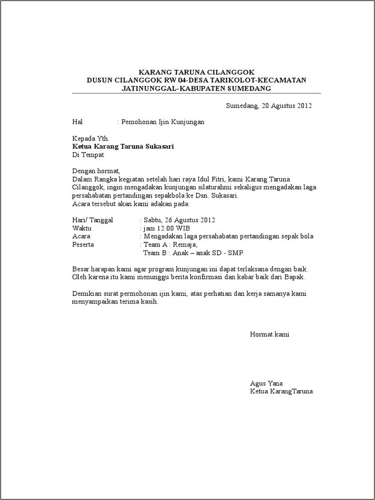 Contoh Surat Izin Melakukan Kunjungan