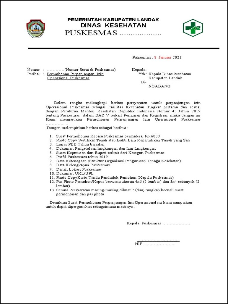 Contoh Surat Izin Operasional Dari Dinas