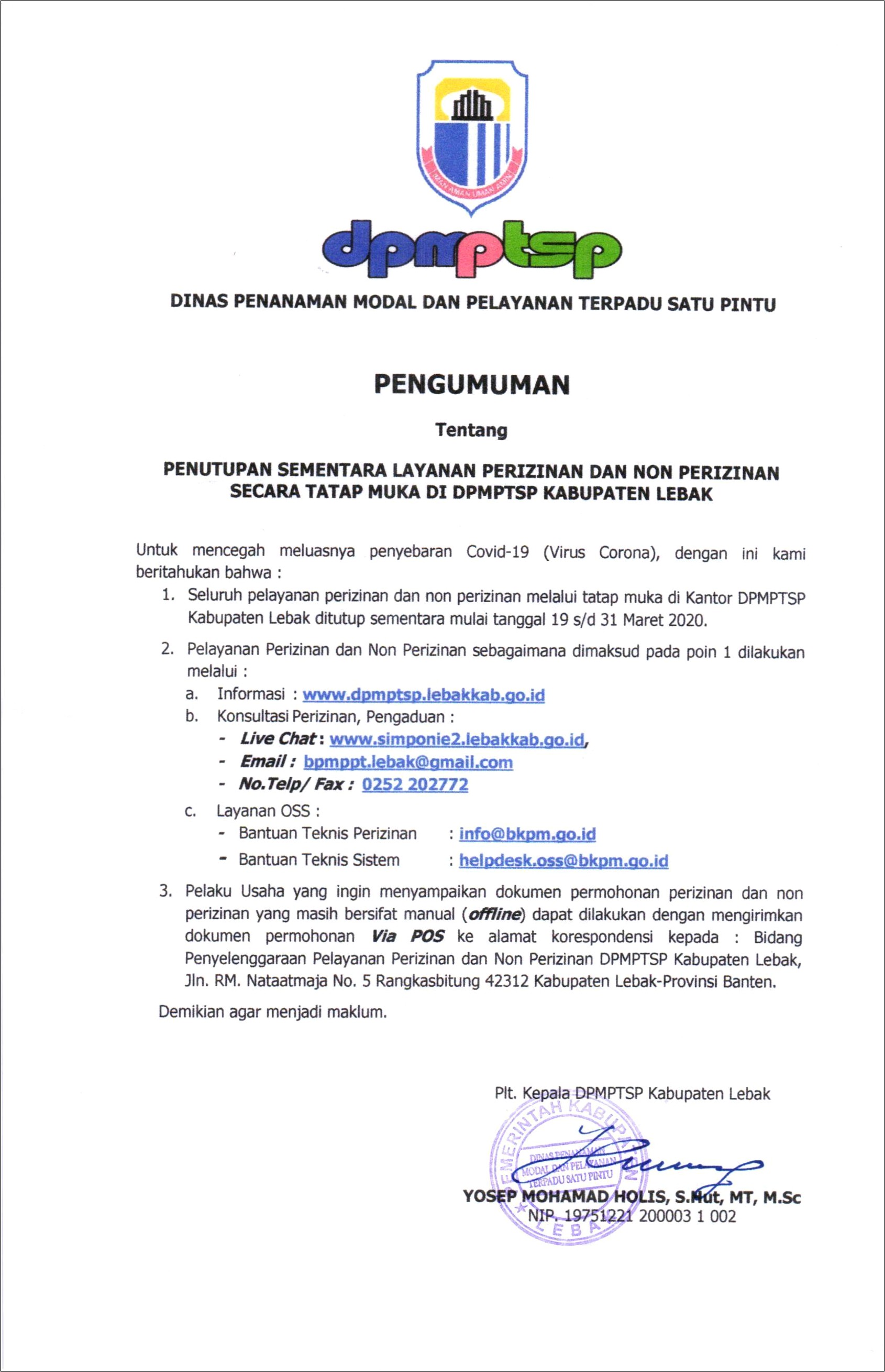 Contoh Surat Izin Operasional Rumah Sakit