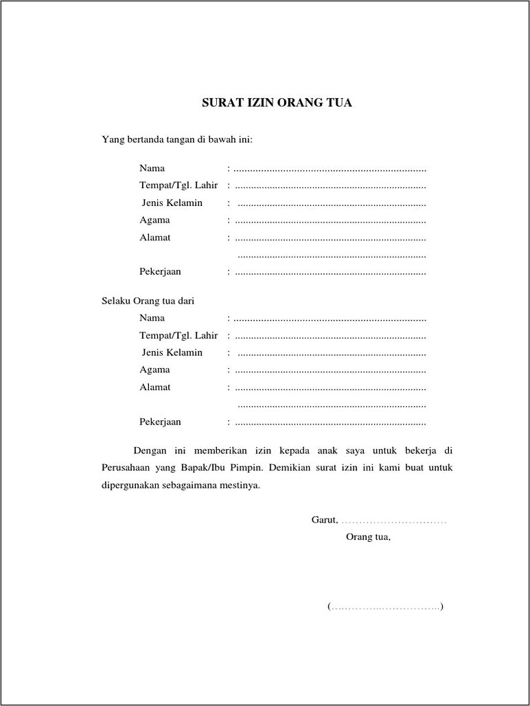 Contoh Surat Izin Orang Tua Yang Baik Dan Benar