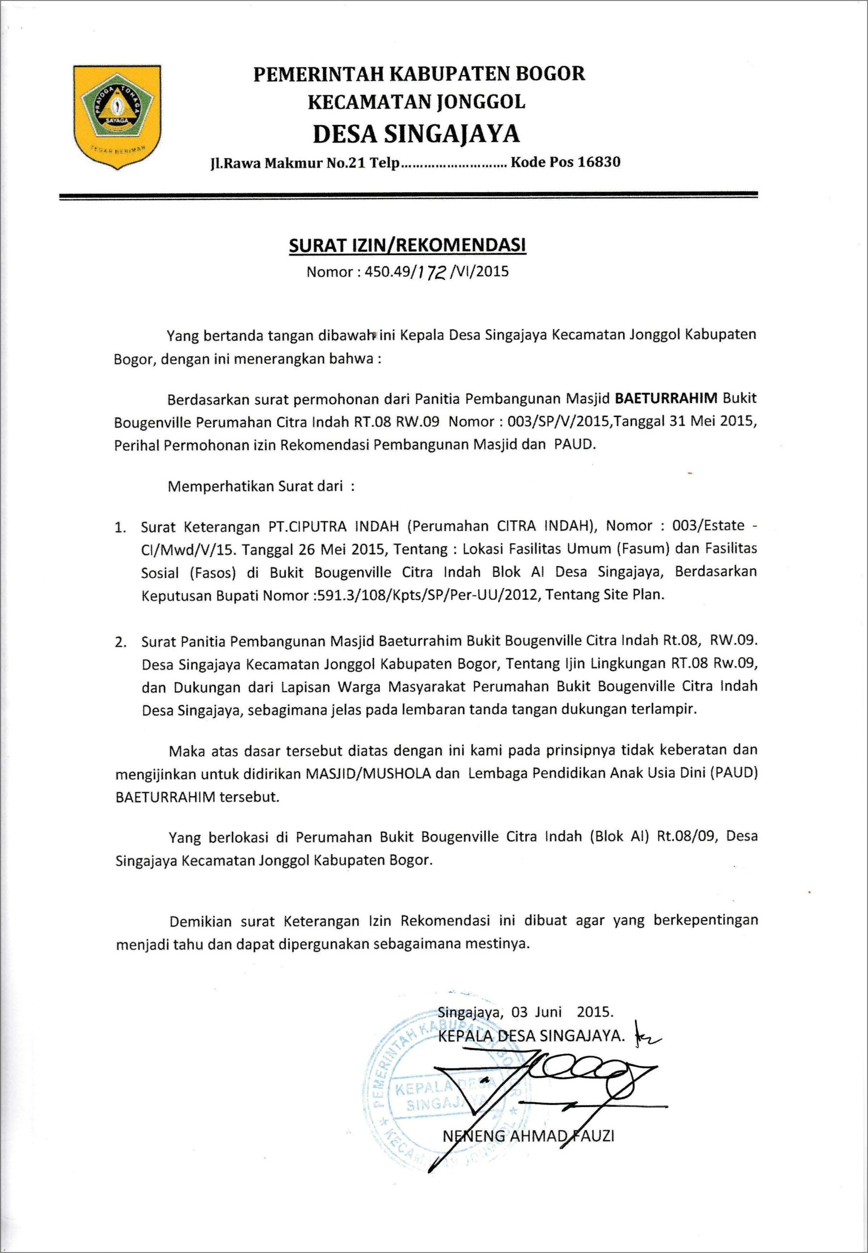 Contoh Surat Izin Pemakaian Fasum