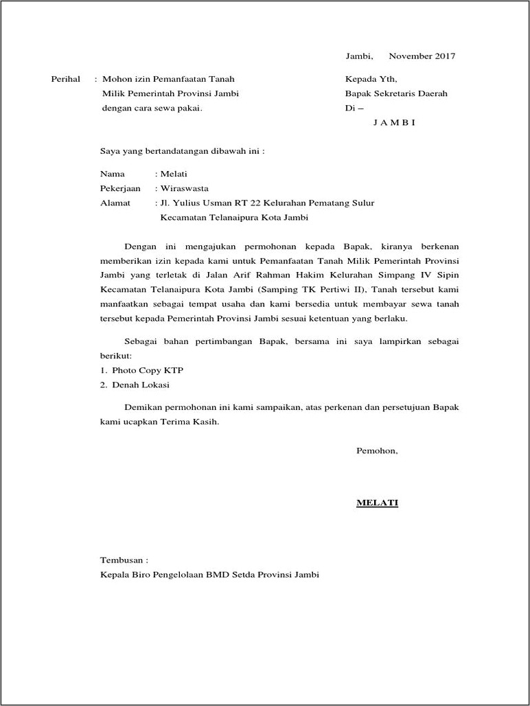 Contoh Surat Izin Pemanfaatan Tanah