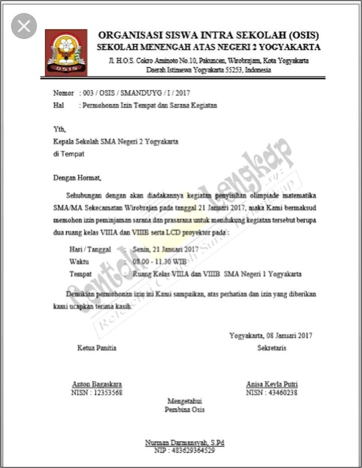 Contoh Surat Izin Peminjaman Kelas