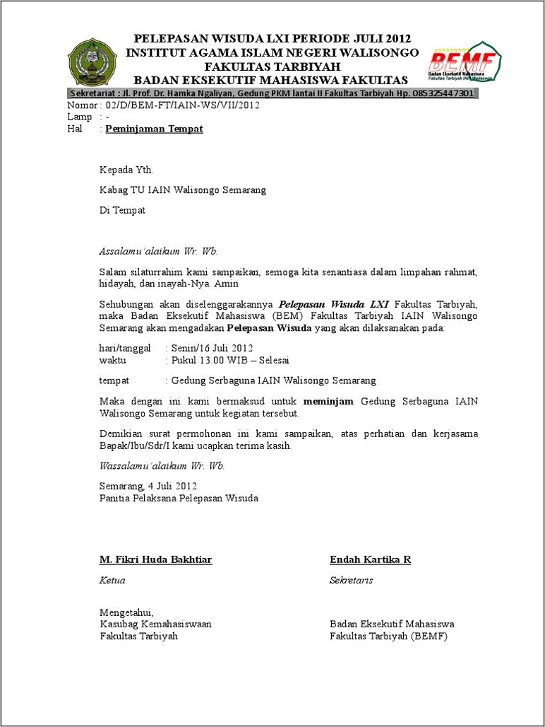 Contoh Surat Izin Peminjaman Resmi