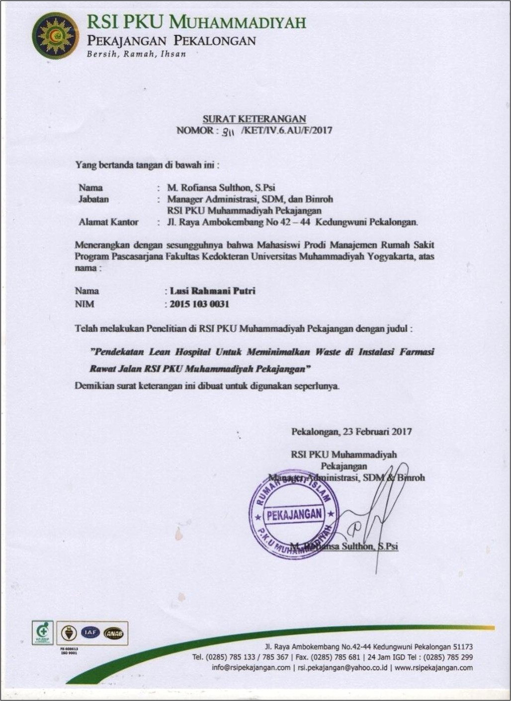 Contoh Surat Izin Penelitian Ke Rumah Sakit