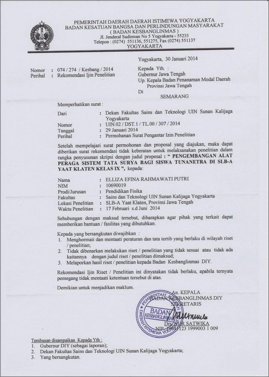 Contoh Surat Izin Penelitisn Dari Kesbangpol Jambi