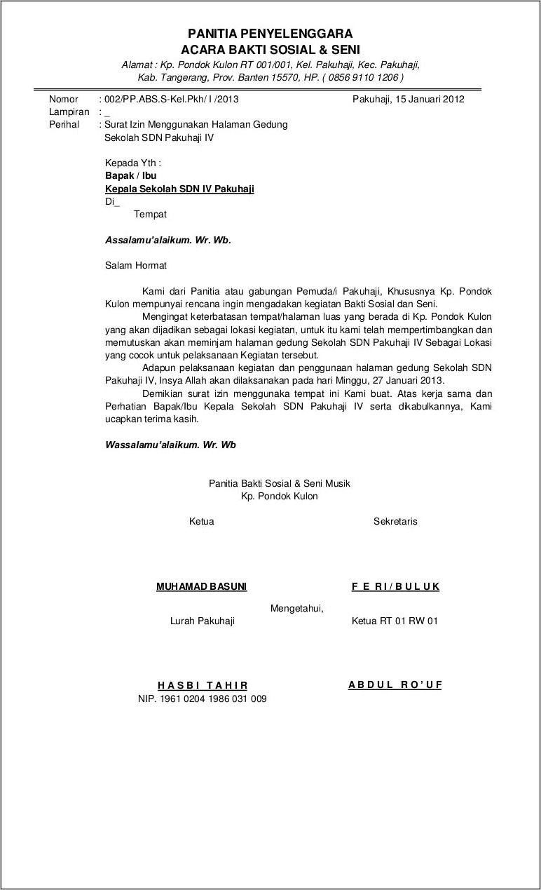 Contoh Surat Izin Penyewaan Tempat